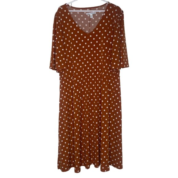 Rust Brown Polka Dot Flutter Sleeve Midi Dress Women XLP Girl With Curves Knit‎ - Picture 1 of 11